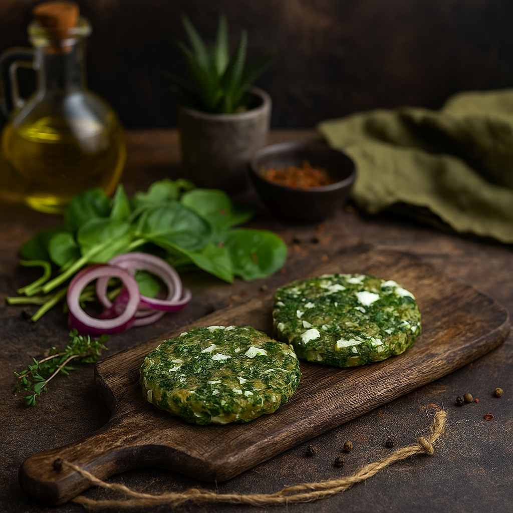 Hamburguesas de pollo, espinacas y queso de cabra - Delicies l'Avinguda-Terrassa - 3 Foto