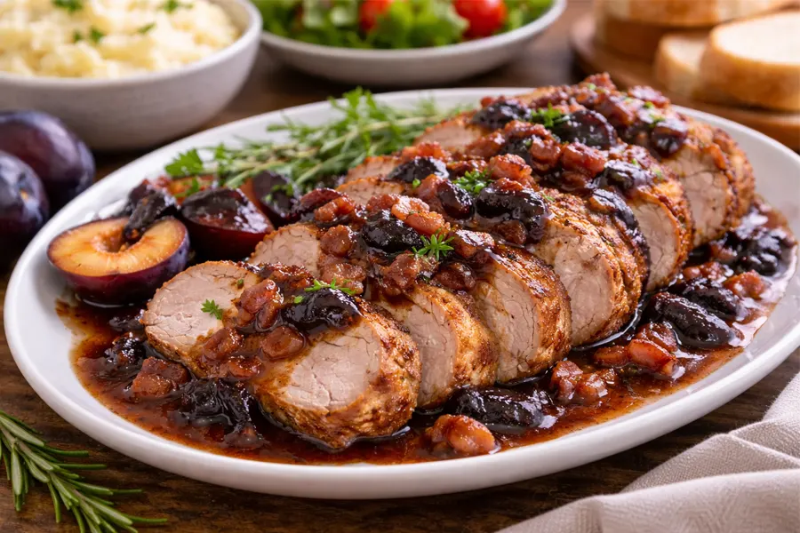 Lomo de Cerdo con salsa de ciruela y tocino- Receta 217