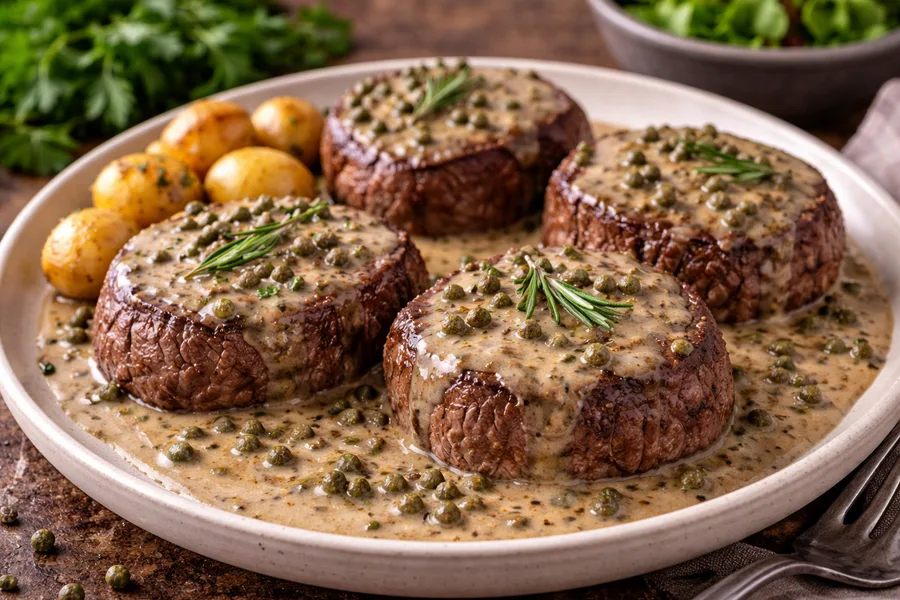 Receta Solomillo de ternera en salsa de pimienta verde