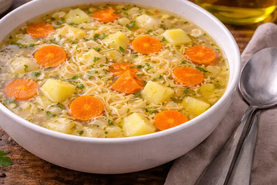 Sopa de fideos con zanahoria, arroz y patata- Receta 192