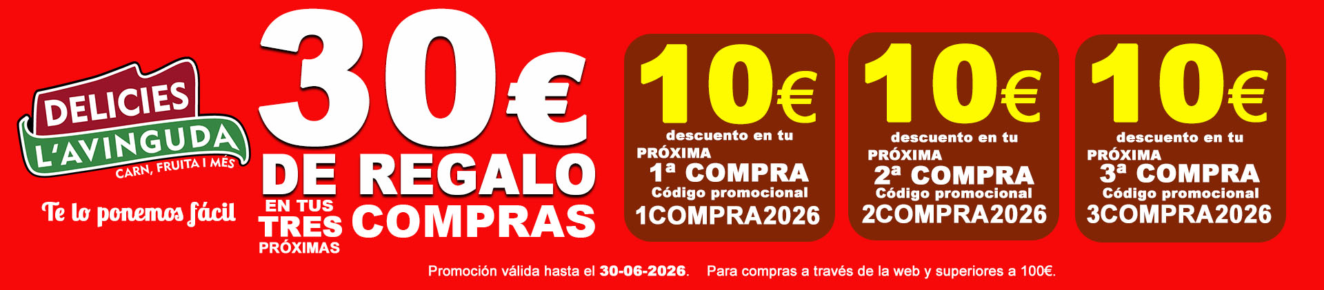 Promoción descuento 30€ en próximas compras Delicies L'Avinguda de Terrassa
